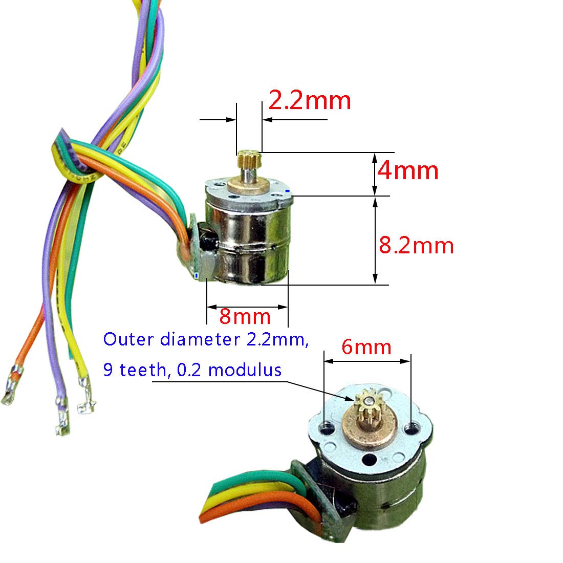 Abovehill 10 Pair 8Mm Micro Stepper Motor 2 Phase 4 Wire Dc 5 6V With Connection Line +Gear